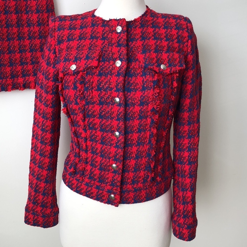 IRO Quilombe Metallic Frayed Tweed Jacket/Blazer Red and Blue Size 34 US 2(XS) - Picture 3 of 9
